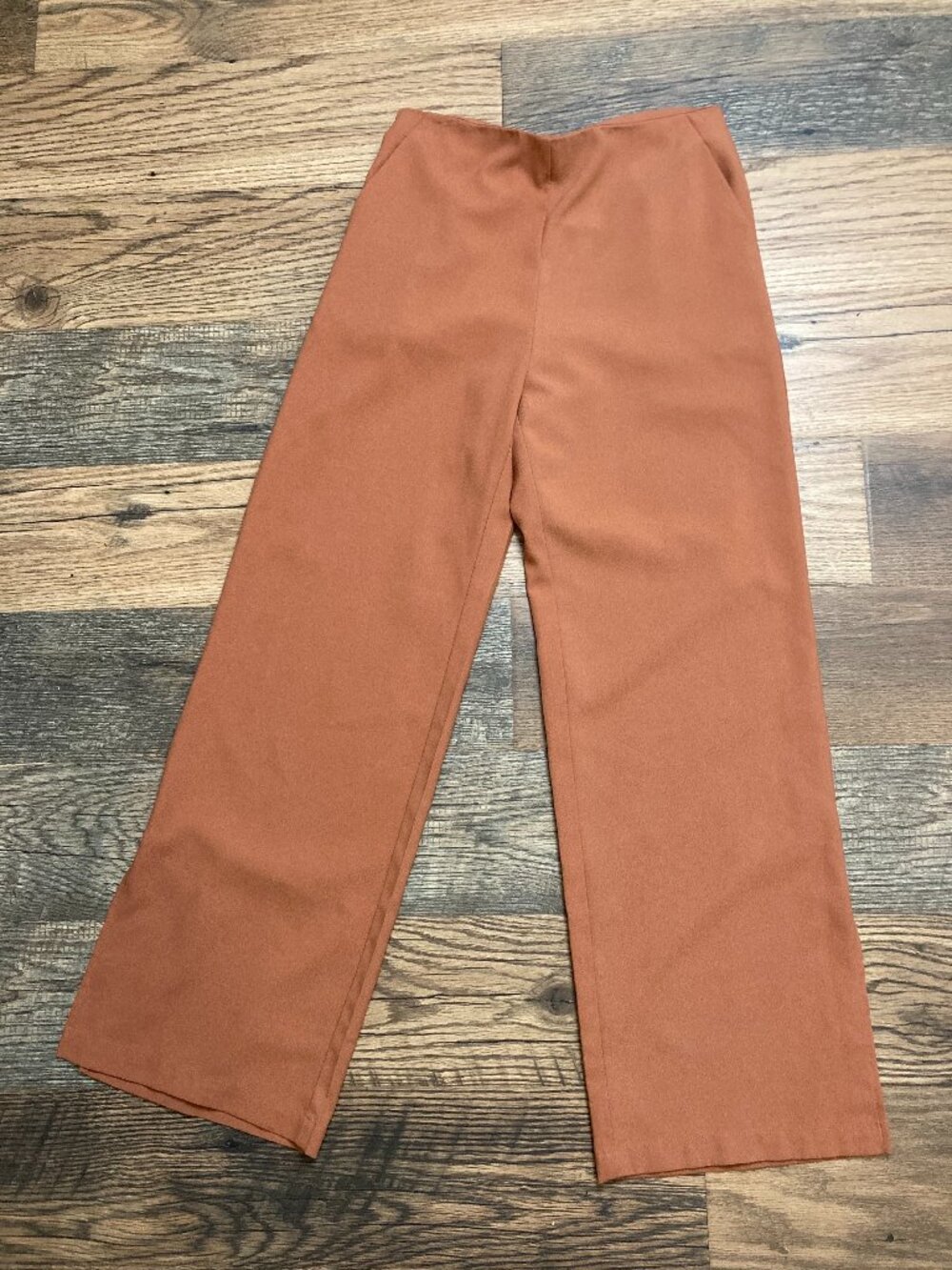 VETTA Women's M Rust Orange Wide Leg Pants Elastic Waist Satin Detail Made in US